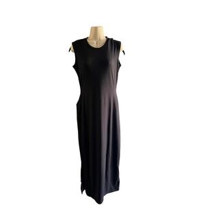 Real Essentials Black Maxi Dress Sleeveless Casual Comfy Basic w/ pockets‎ S